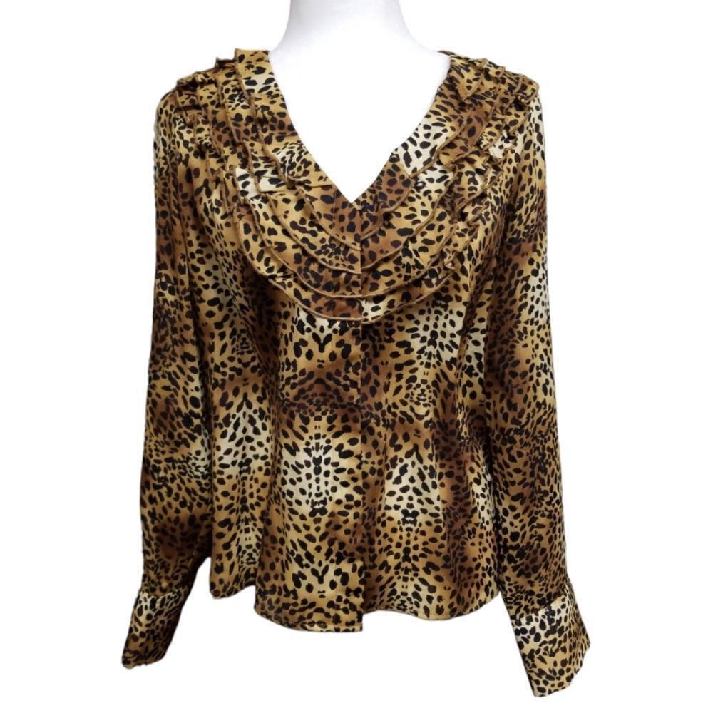 Jones New York Signature Blouse Button Down Animal Print Long Sleeve Size Medium
